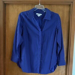 Foxcroft Purple Black 14W Shaped Striped Button Down Shirt